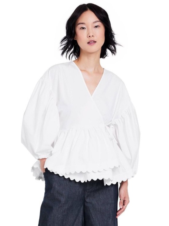 Kika Vargas Tops - Kika Vargas X Target White Scallop Edge  Wrap Top Sz Large Peplum Balloon Sleeve